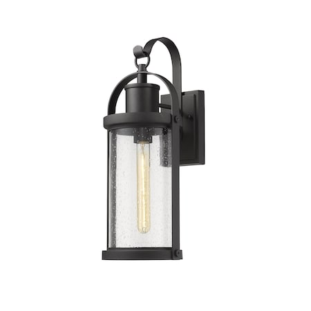 Z-Lite Roundhouse 1 Light Outdoor Wall Sconce, Black And Clear Seedy 569M-BK